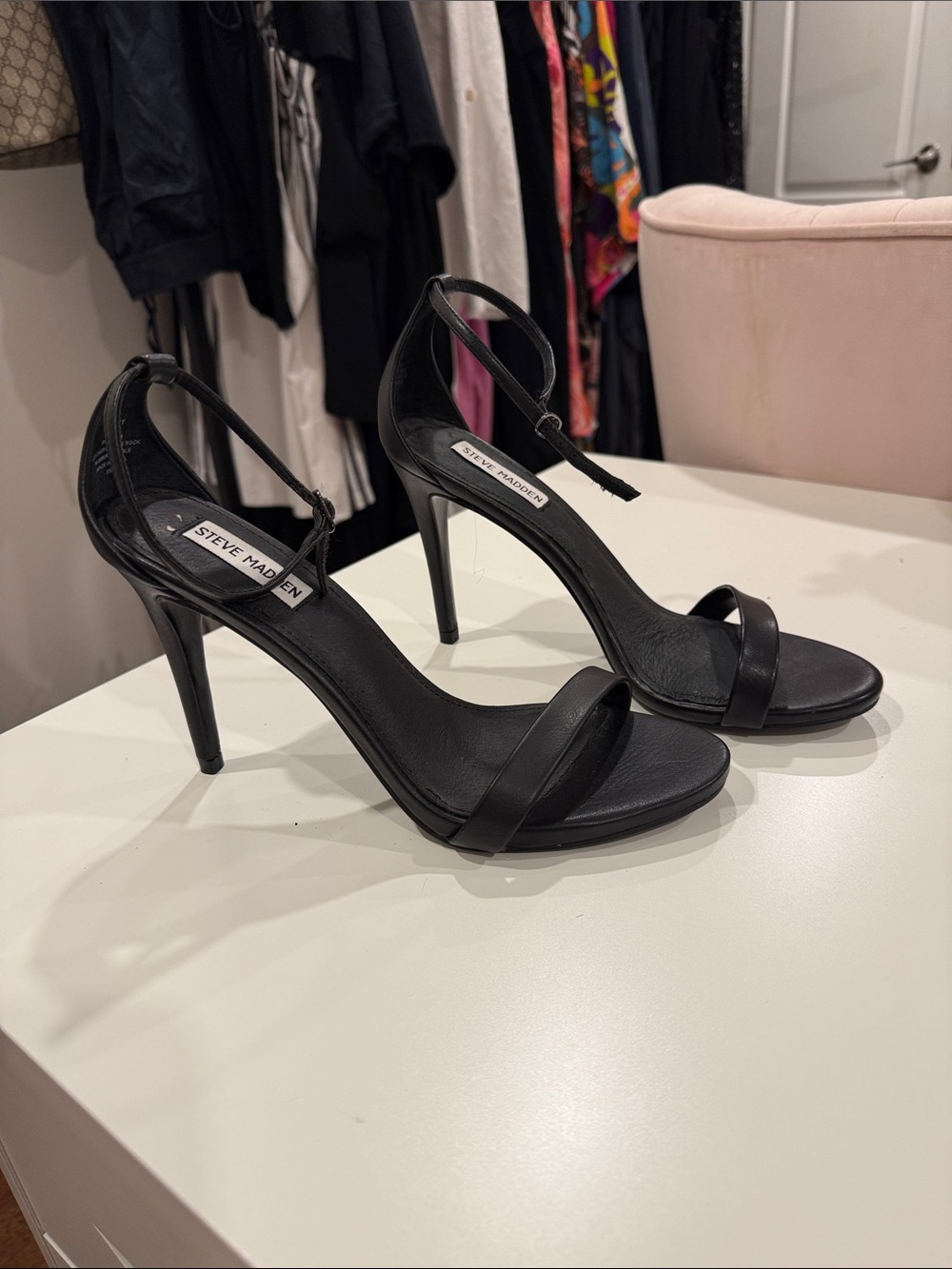Steve Madden Black Ankle-Strap Stecy Heels